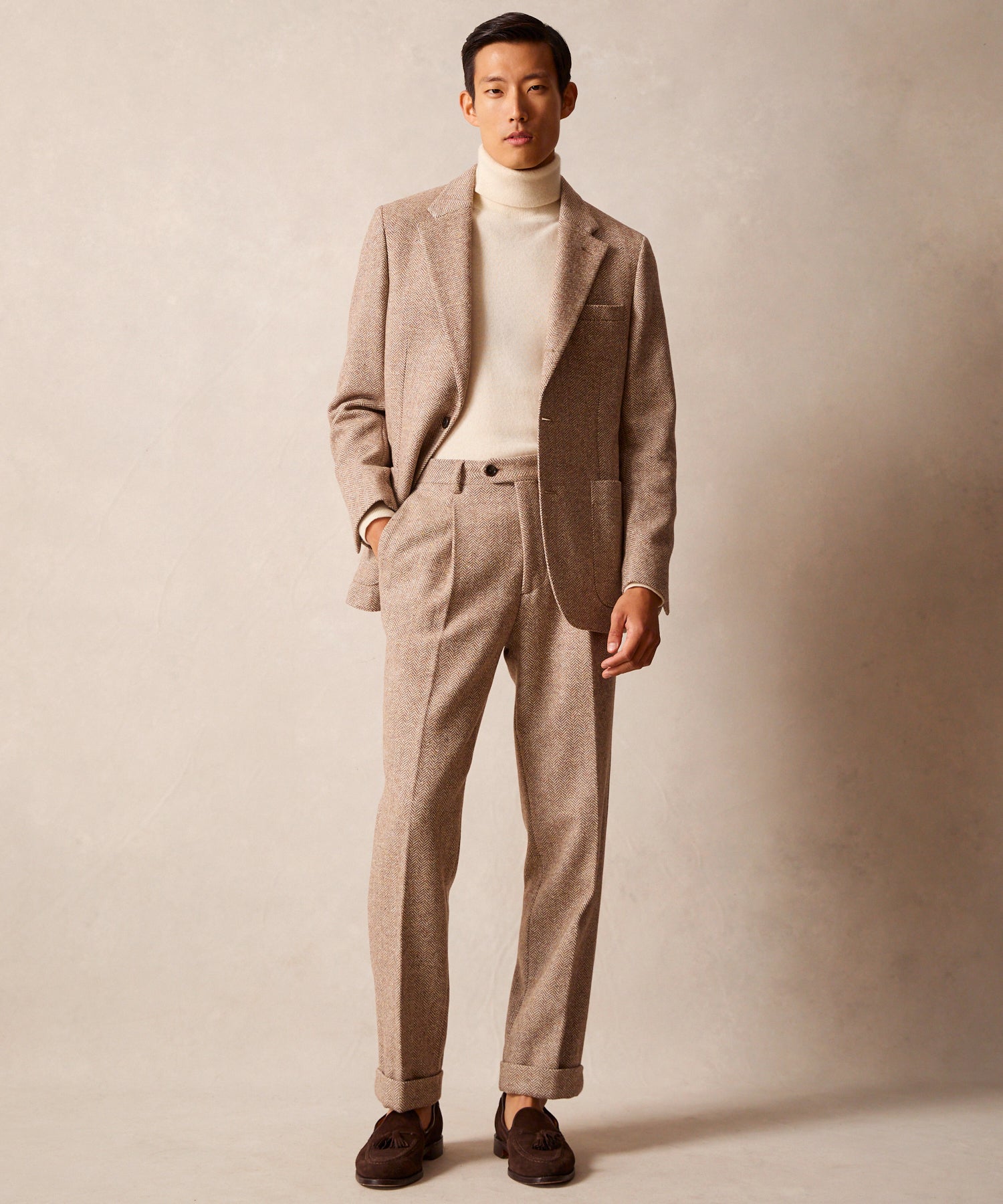 Italian Donegal Madison Suit in Tan Herringbone