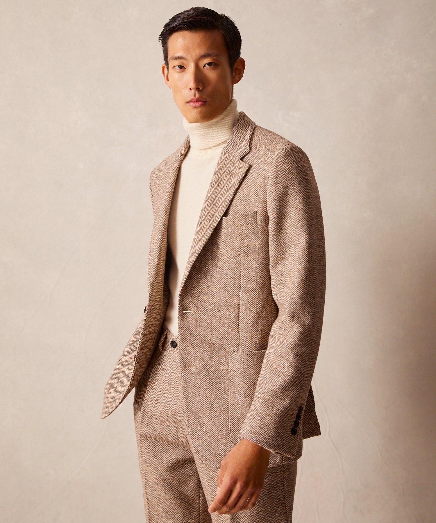 Italian Donegal Madison Jacket in Tan Herringbone