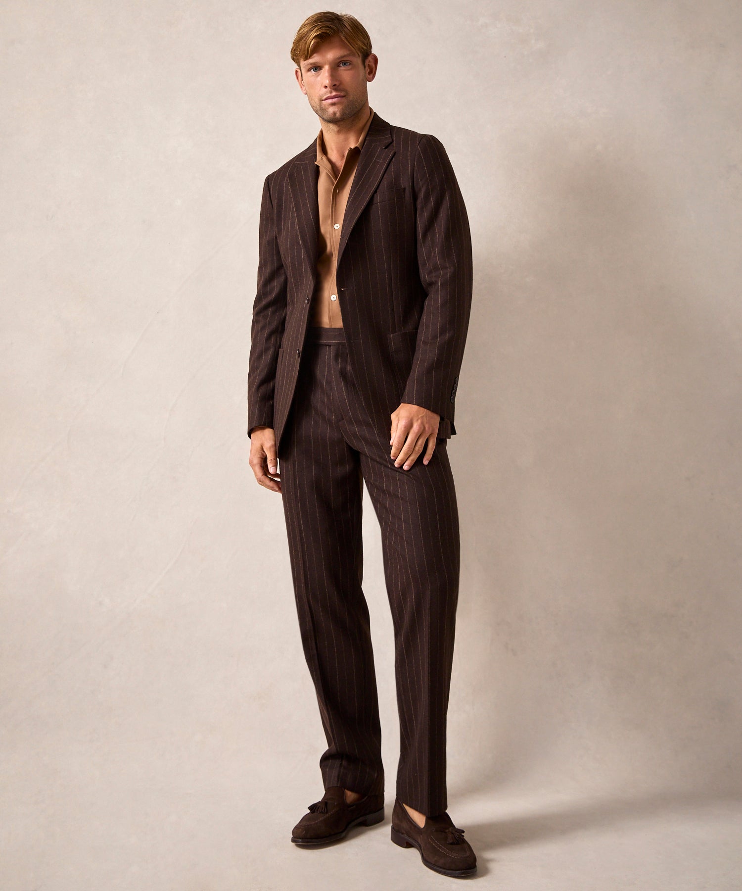 Italian Flannel Madison Suit in Brown Pinstripe