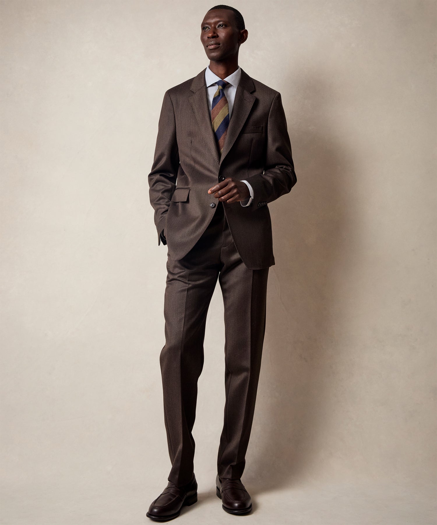 Italian Cavalry Twill Sutton Suit in Brown