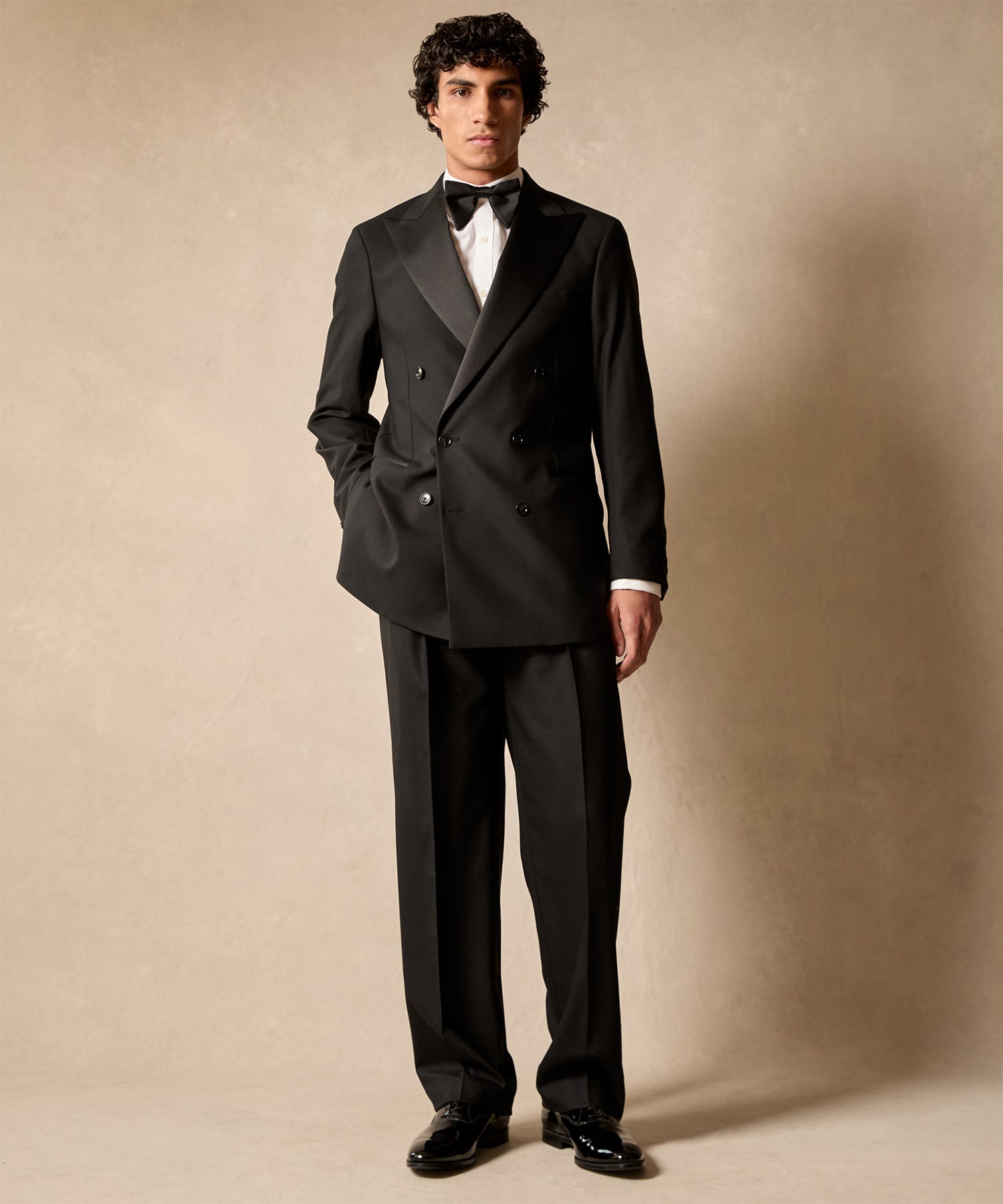 Italian Wool Double-Breasted Tuxedo in Black