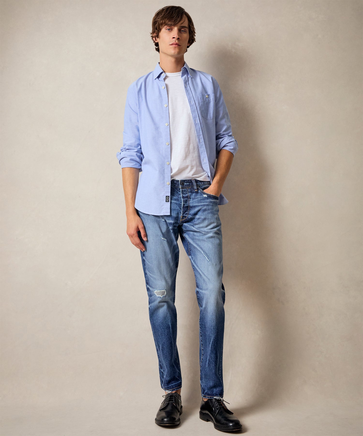 Slim Japanese Selvedge Stretch Jean in Distressed Wash