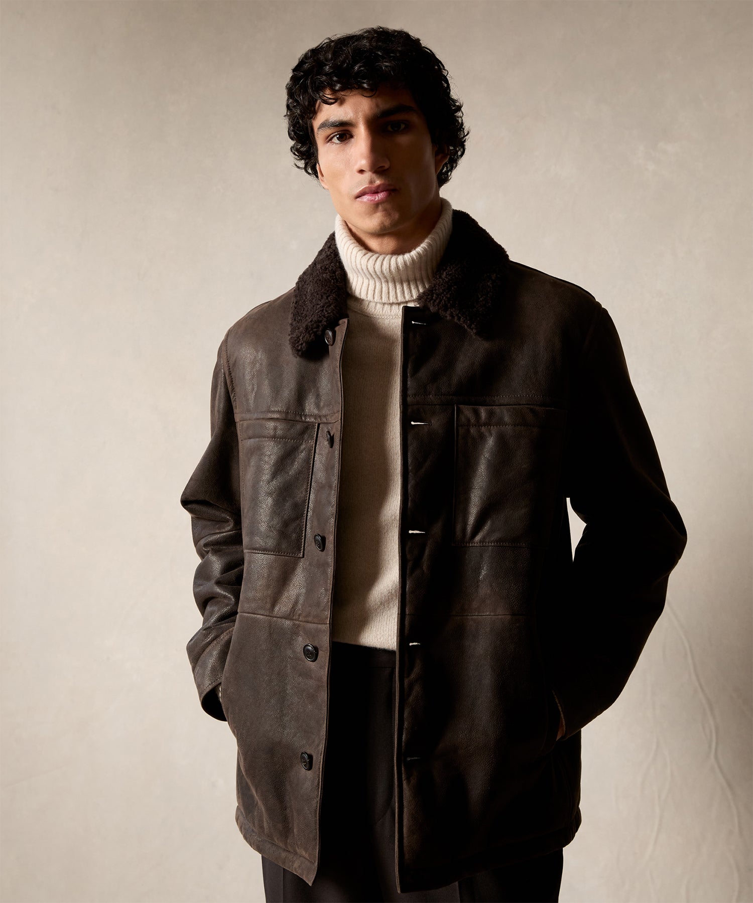 Shearling Chore Jacket in Brown