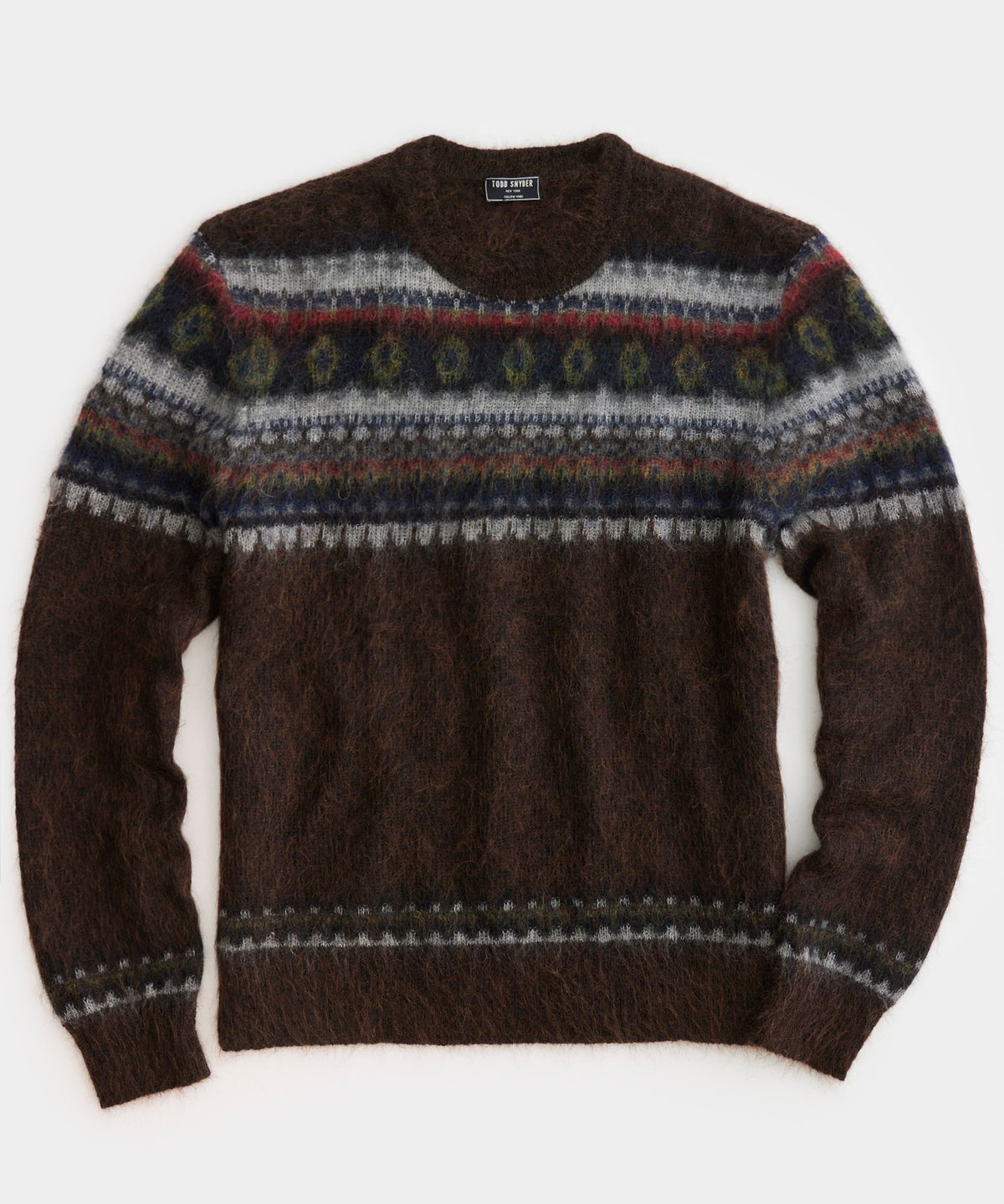 Mohair Fair Isle Crewneck in Weathered Oak