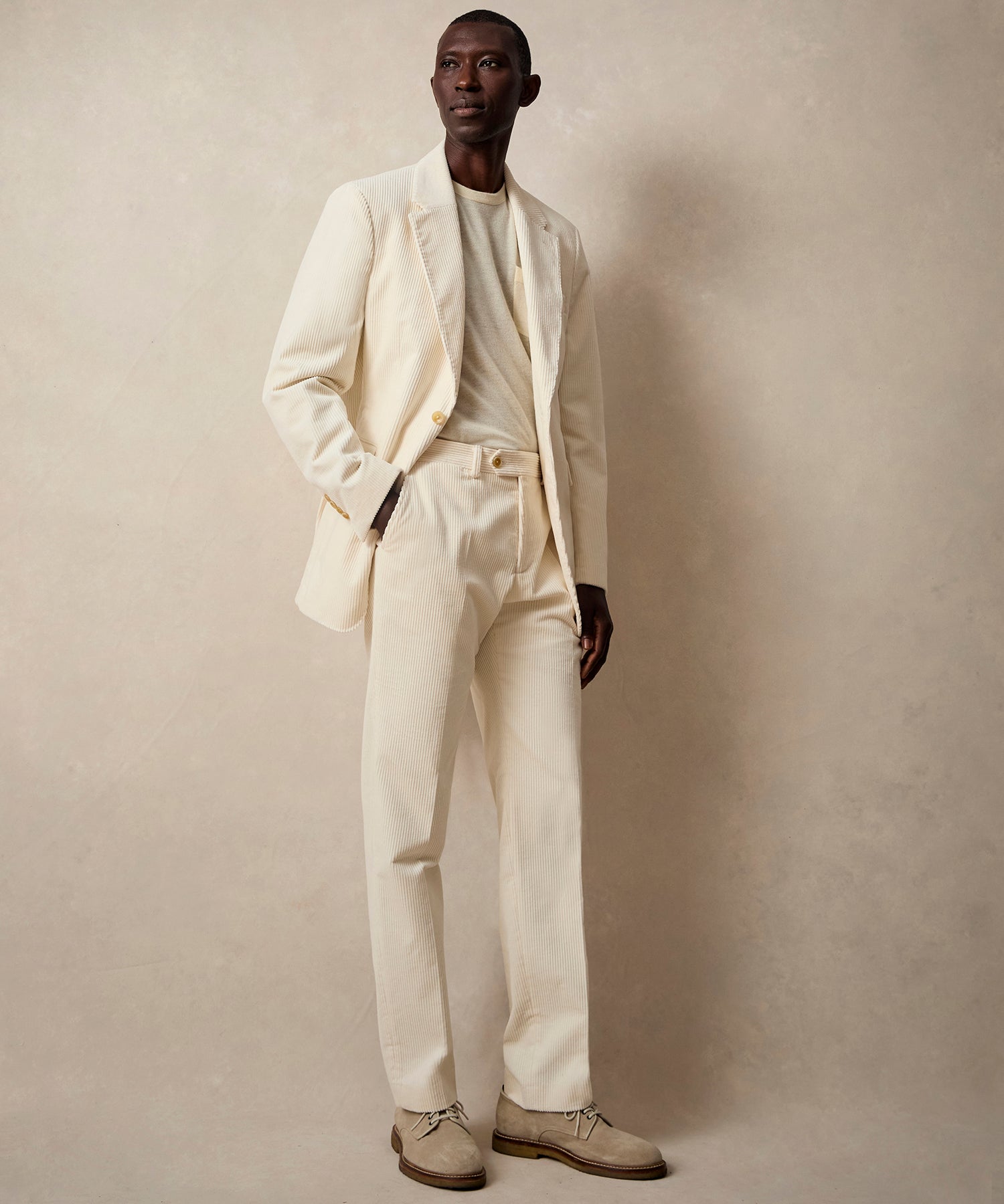 Italian Wide Wale Corduroy Sutton Suit in White