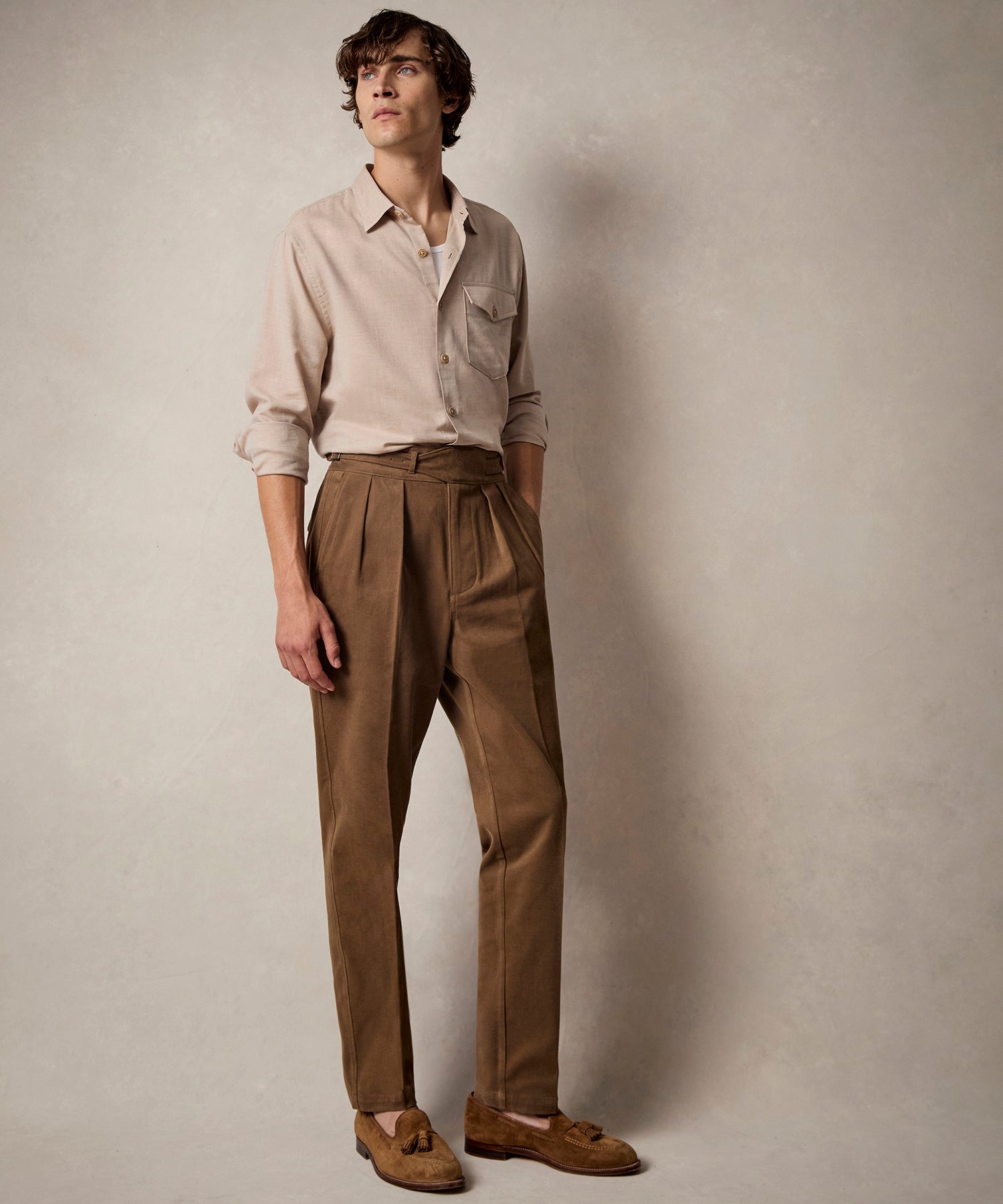 Italian Brushed Cotton Gurkha Trouser in Light Brown