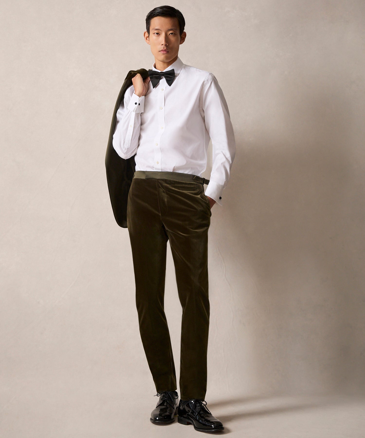 Italian Velvet Tuxedo Trouser in Olive