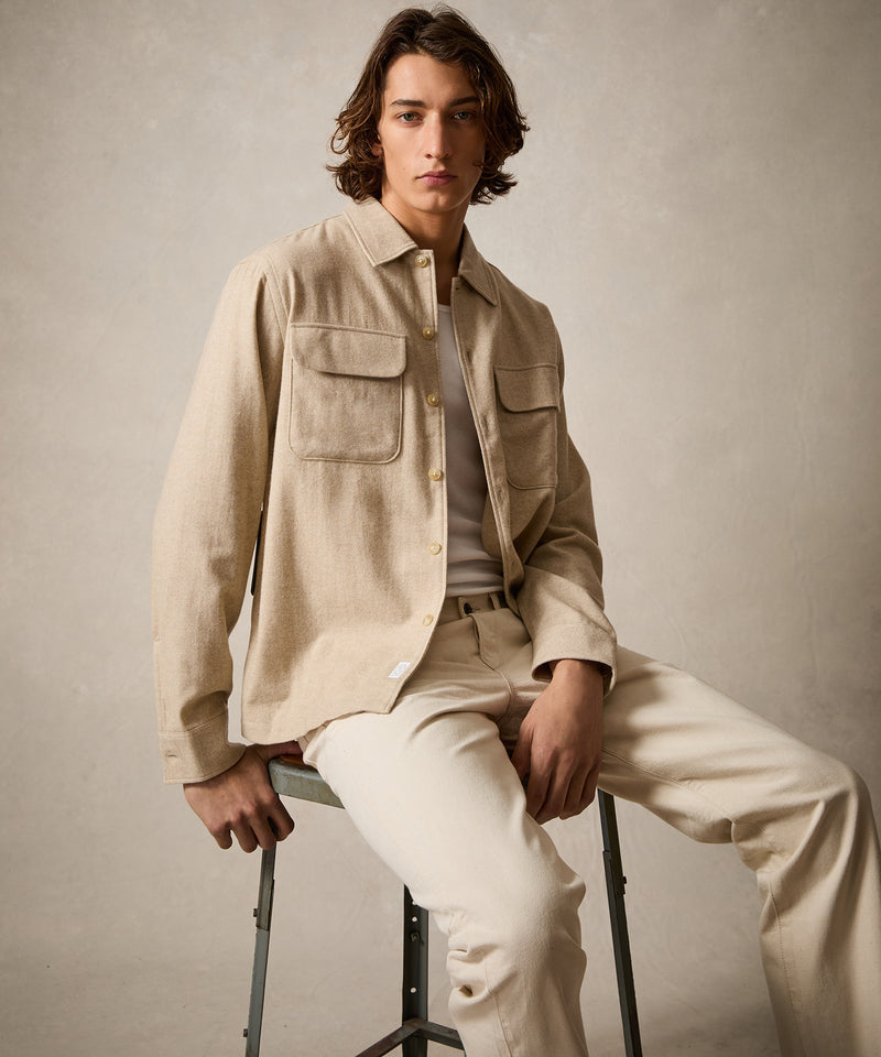 Italian Wool Cashmere Field Shirt in Cream