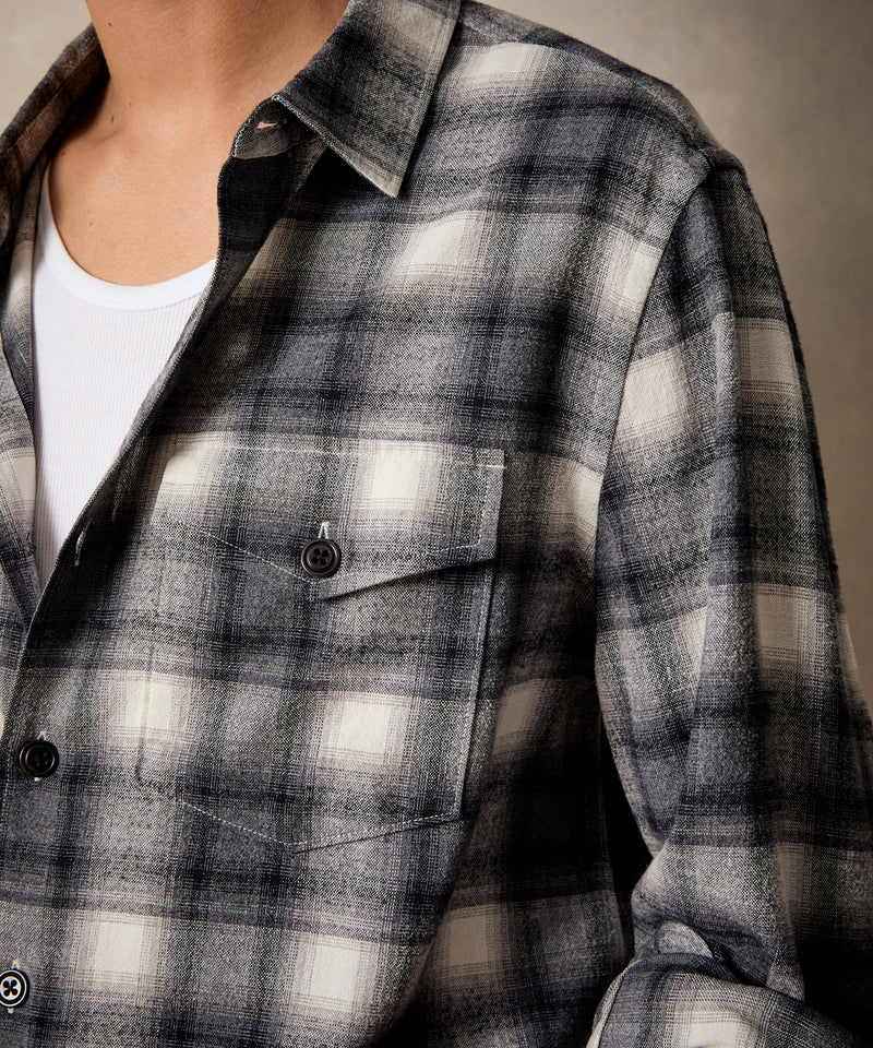 Peached Cotton Lodge Shirt in Grey Plaid