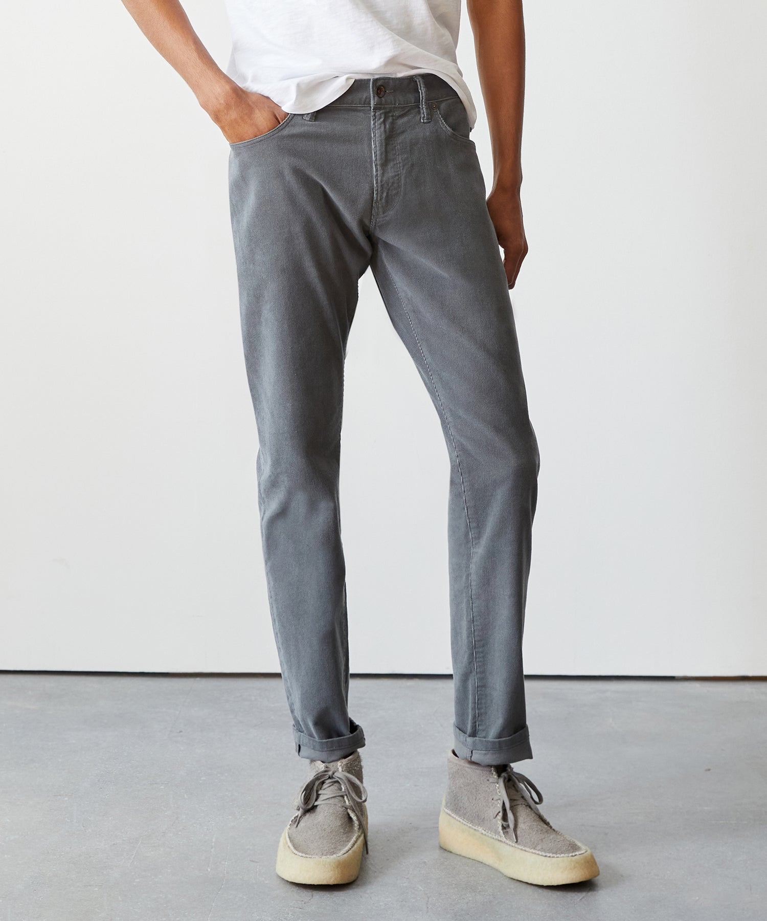 Slim Fit 5-Pocket Corduroy Pant in Slate Grey