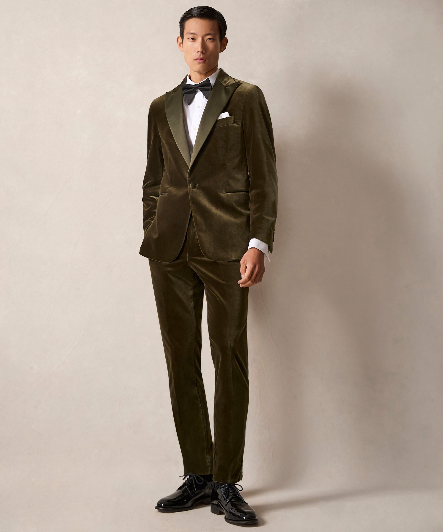 Italian Peak Lapel Velvet Tuxedo in Olive