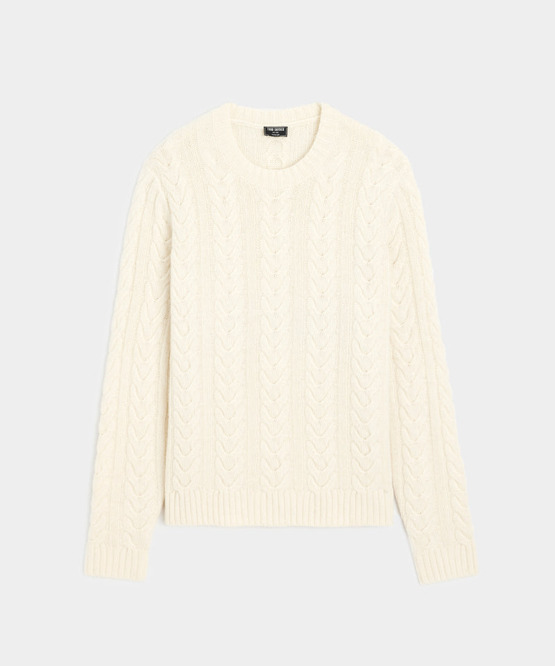 Wool Cable Crewneck Sweater in Bisque